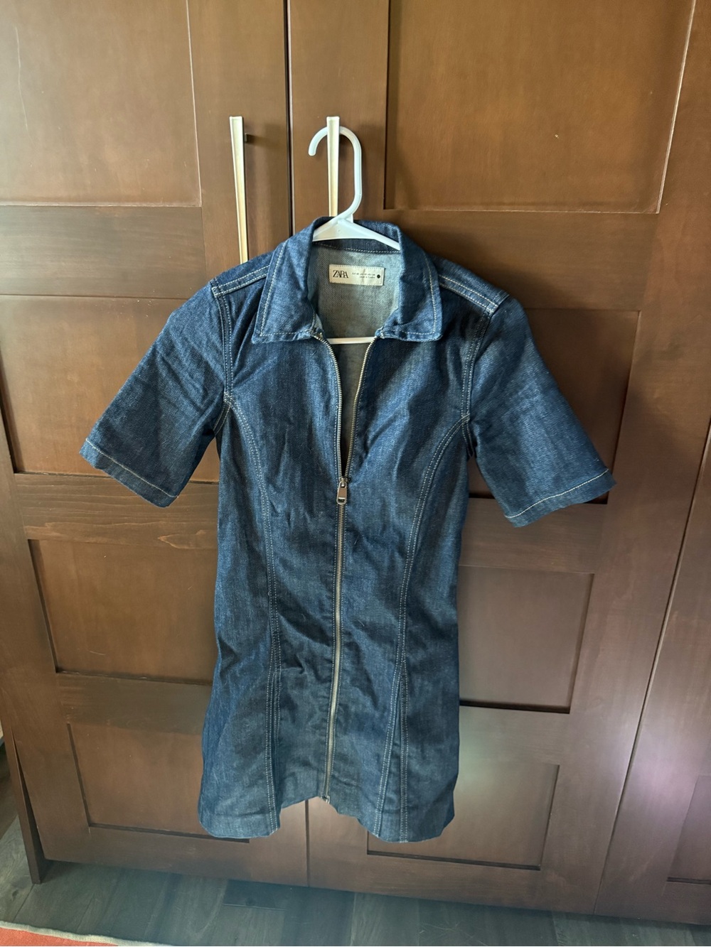 Zara Denim Zip-Front Short Sleeve Dress XS